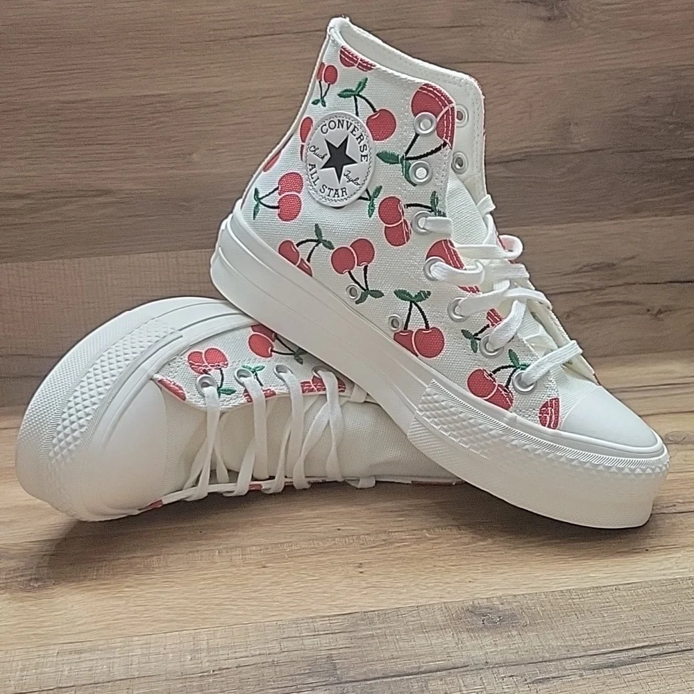 Converse White and Red Cherry High-Tops
